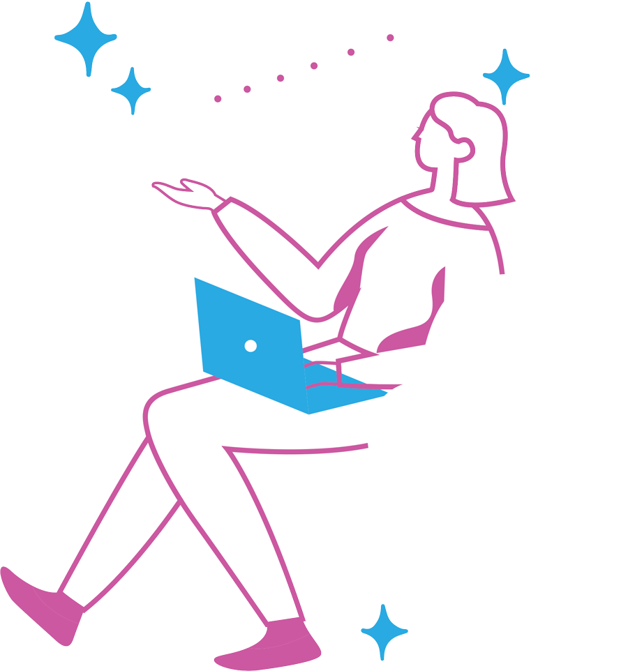 digital illustration of a woman sitting on a cloud with her laptop