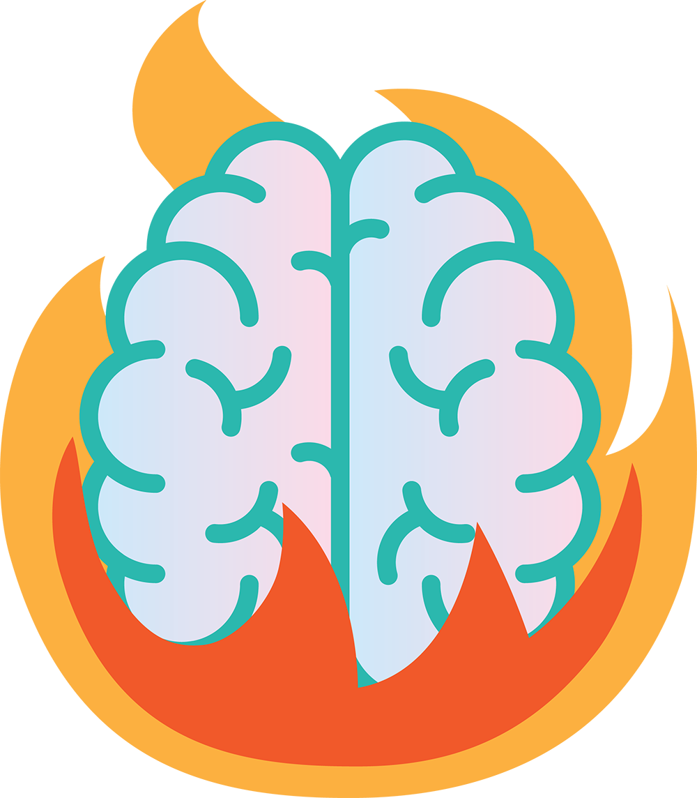 Cartoon image of a brain on fire