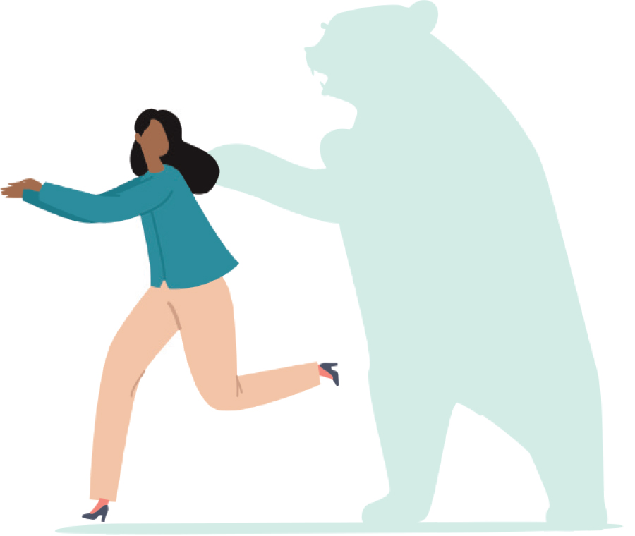 illustration of woman running from bear shaped ghost