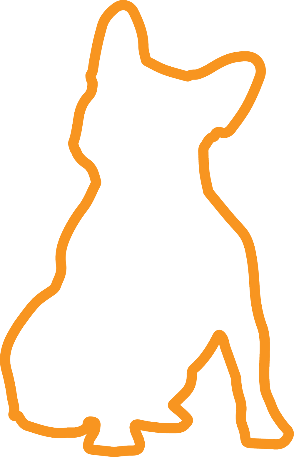 orange outline of a french bulldog
