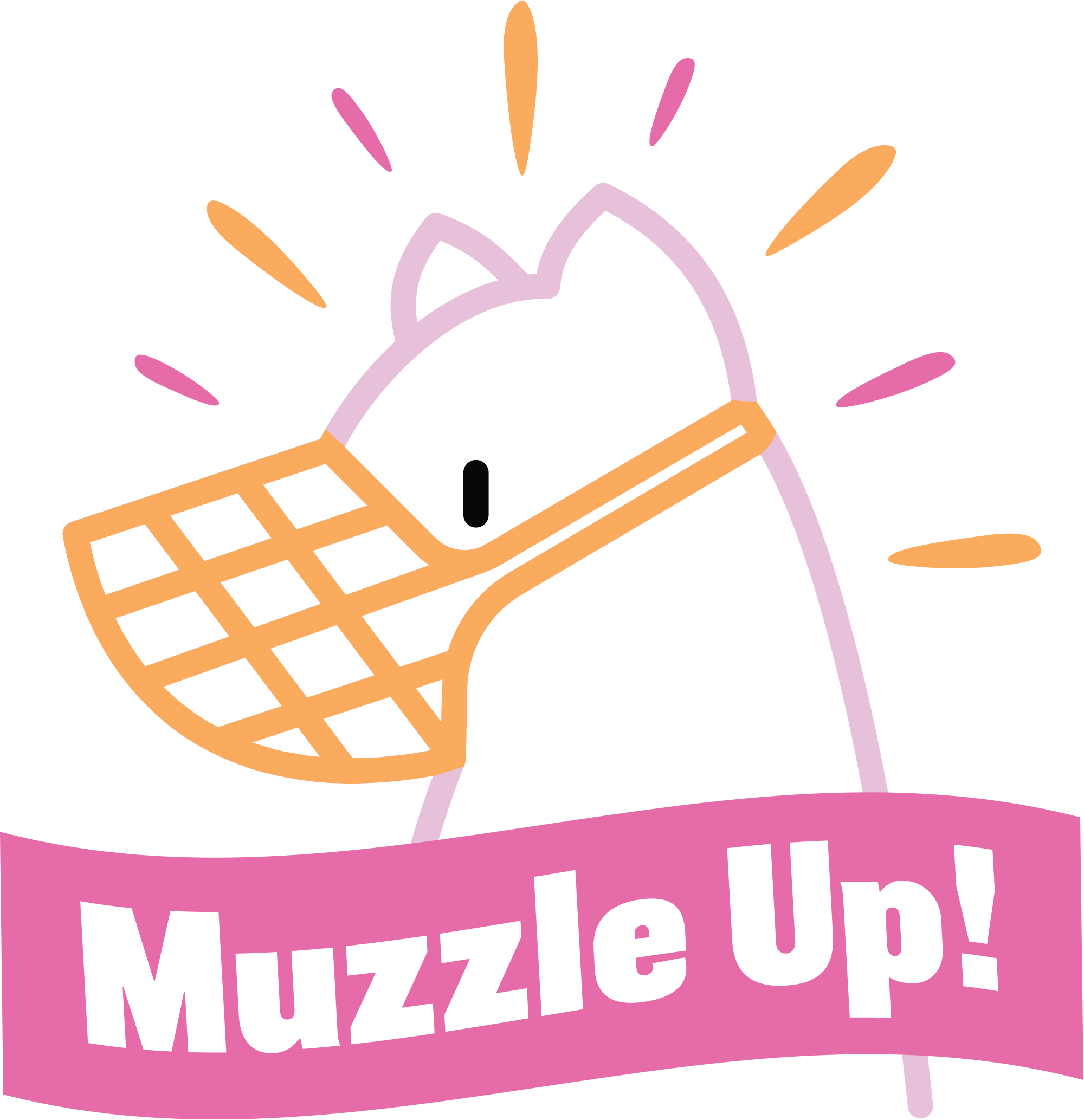Muzzle Up! typography with digital illustration of dog with muzzle