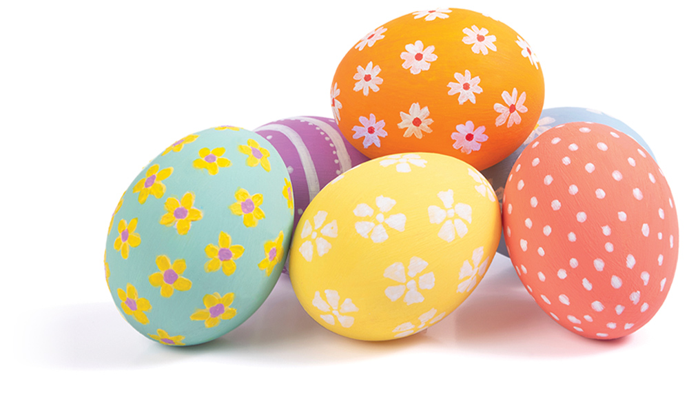 a pile of painted Easter eggs