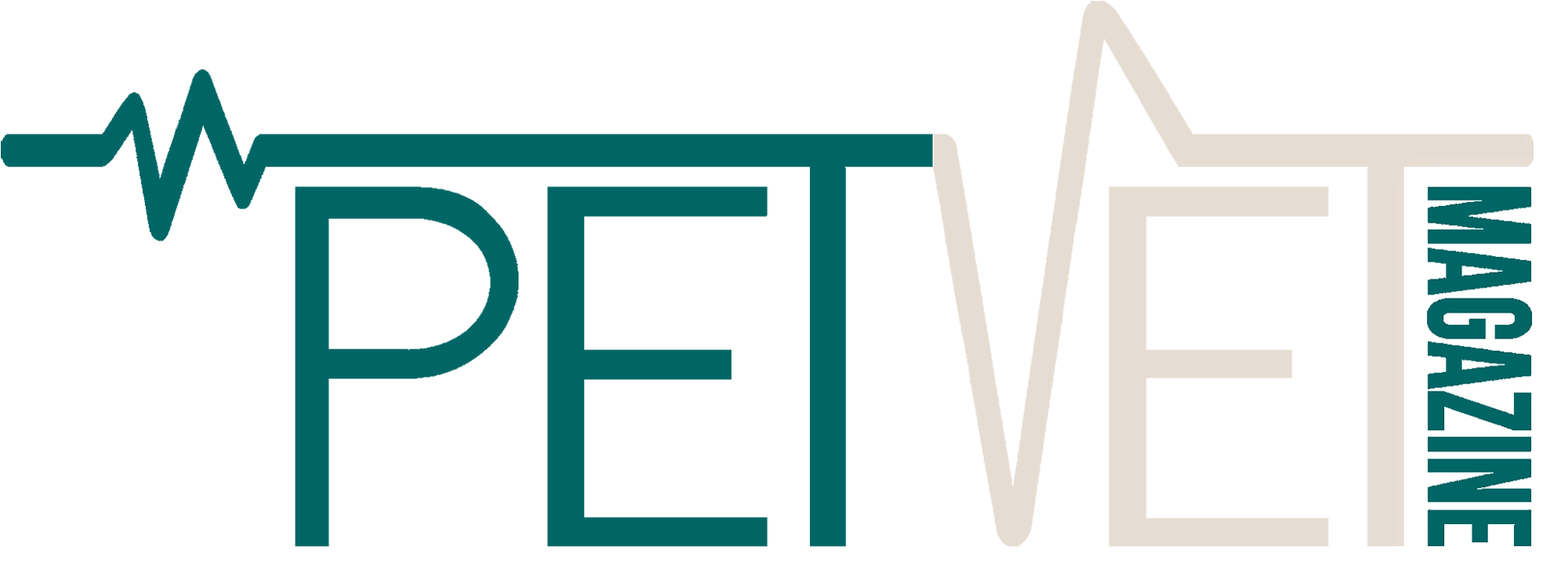 Pet Vet Magazine masthead in blue-green and muted beige