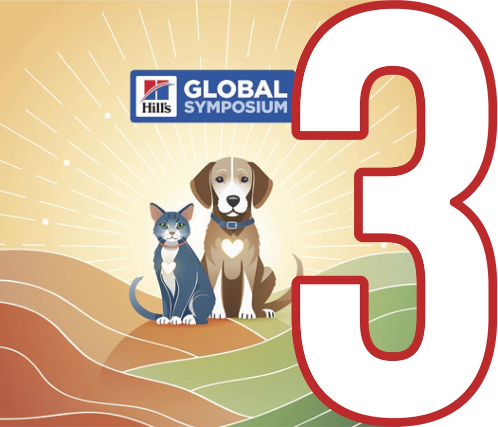 a white and red stroked number three with a graphic for Hill’s Global Symposium