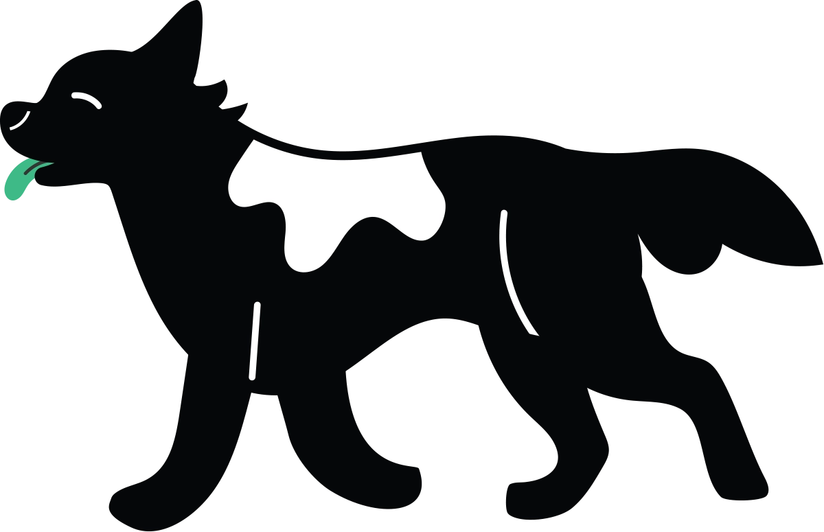 black and white vector illustration of the side profile of a dog with a green tongue